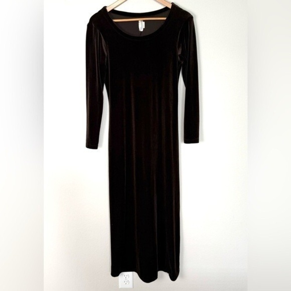 Brown Velvet Maxi Dress Womens Small Vintage 90s Y2K‎ Gothic Whimsigoth Grunge